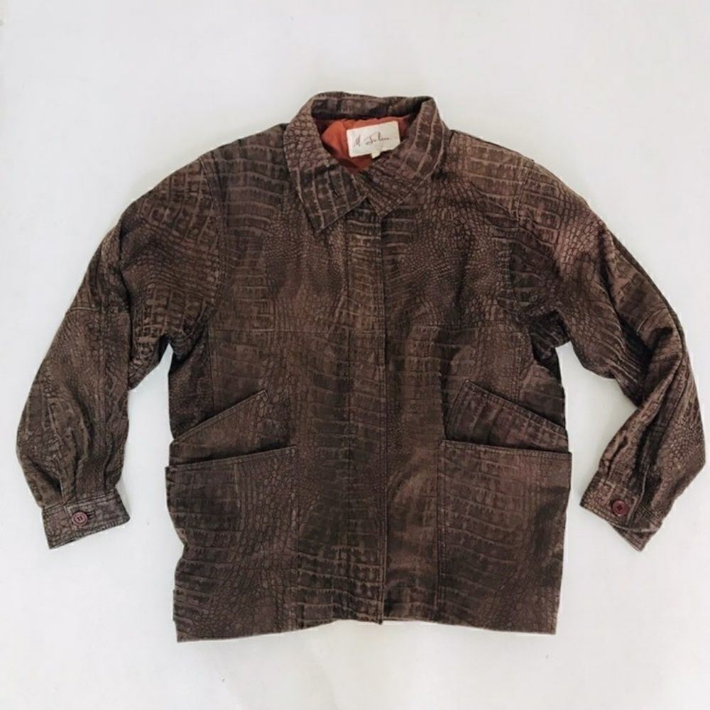 M JULIAN Leather Jacket L Large Womens Croc Print - Picture 7 of 8